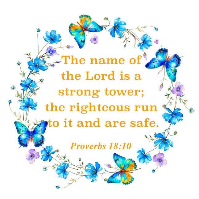 Proverbs 18:10 Bible Verse Scripture 100% Cotton Fabric Panel Block A15