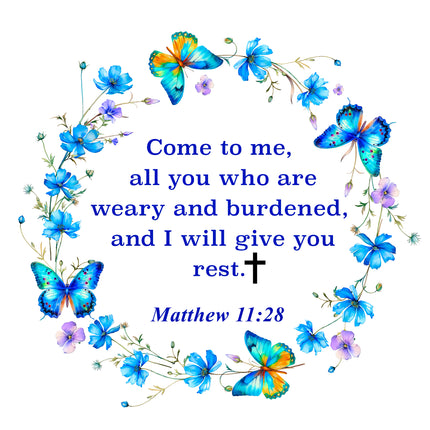 Matthew 11:28 Bible Verse Scripture 100% Cotton Fabric Panel Block A17