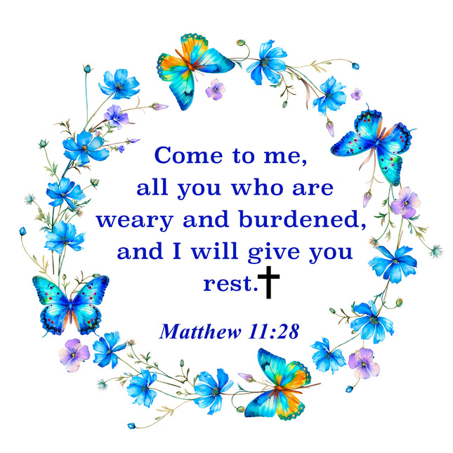 Matthew 11:28 Bible Verse Scripture 100% Cotton Fabric Panel Block A17