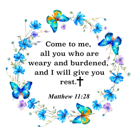 Matthew 11:28 Bible Verse Scripture 100% Cotton Fabric Panel Block A19