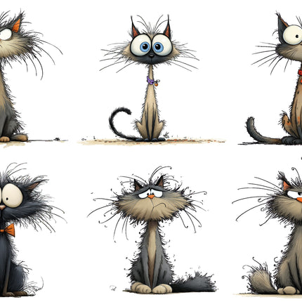 6 Piece 5"x5" Humor Cats 100% Cotton Fabric Panel Squares Quilting Blocks