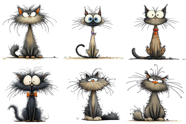 6 Piece 3"x3" Quirky Humor Cats 100% Cotton Fabric Panel Squares Quilting Blocks