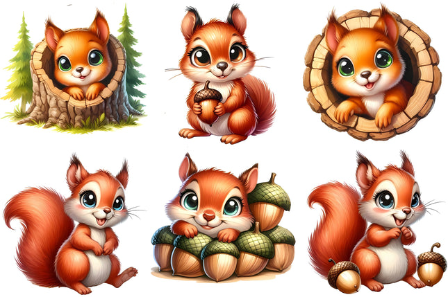 6 Piece 6"x6" Garden Squirrels 100% Cotton Fabric Panel Squares Quilting Blocks