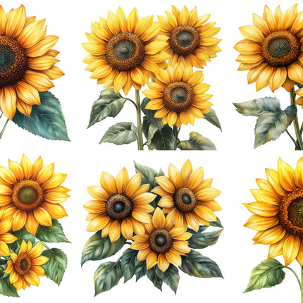 6 Piece 5"x5" Sunflowers 100% Cotton Fabric Panel Squares Quilting Blocks