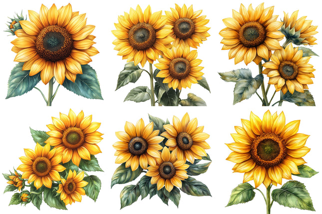 6 Piece 5"x5" Sunflowers 100% Cotton Fabric Panel Squares Quilting Blocks