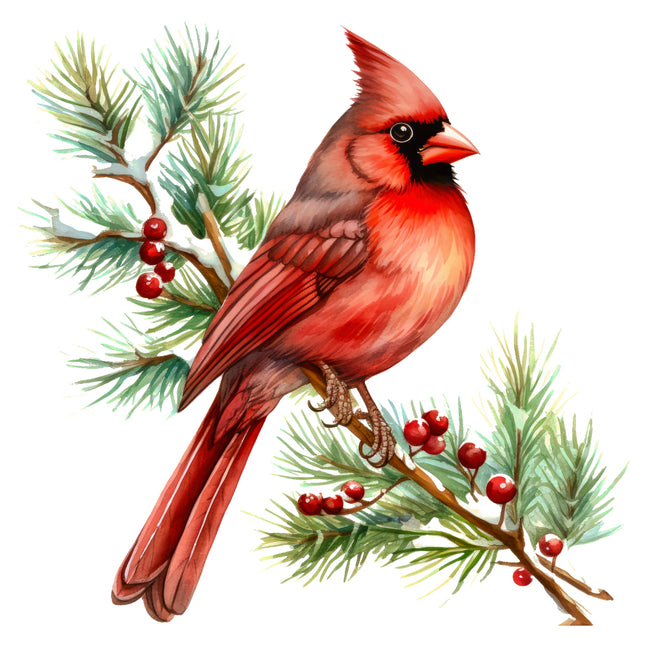 Red cardinal bird on a branch fabric panel