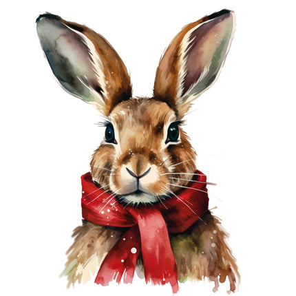 Winter Holiday Bunny Rabbit 100% Cotton Fabric Panel Block T1025