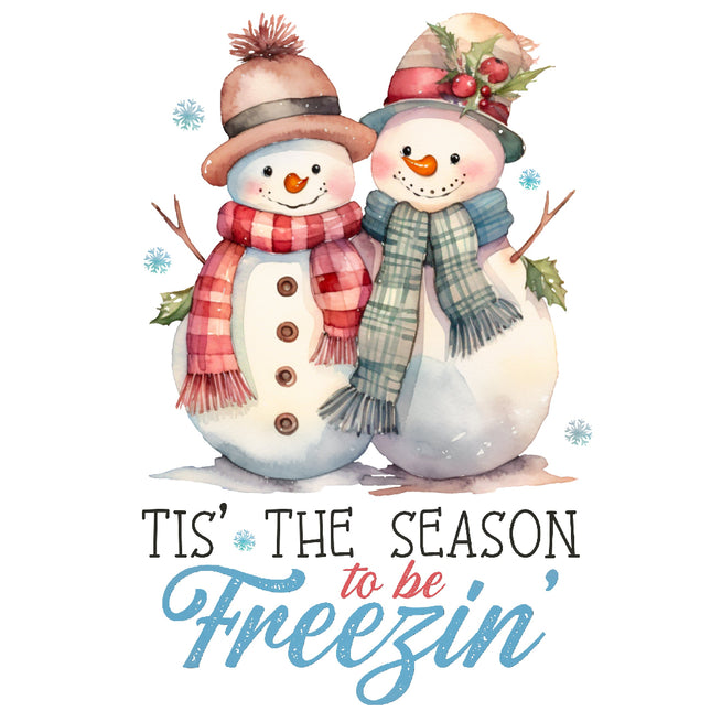 Two snowmen wearing scarves fabric panel