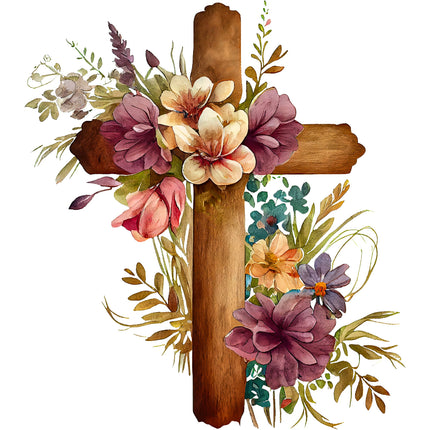Wooden cross with colorful flowers quilt block
