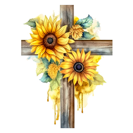 Sunflower Cross 100% Cotton Fabric Panel Block T1051