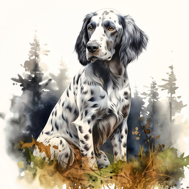 Dalmatian dog with a nature-themed background fabric panel