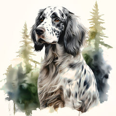 Dog with a forest quilt panel