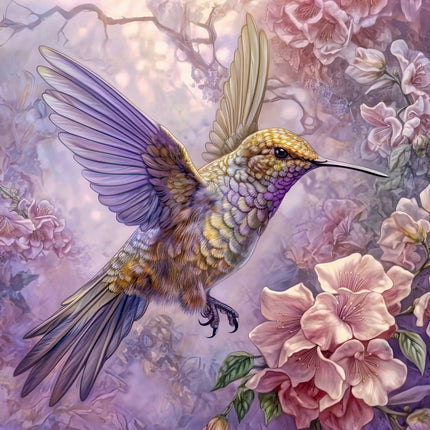 Colorful hummingbird fabric panel