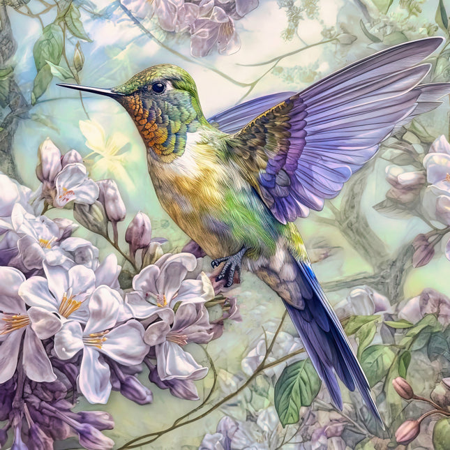 Colorful hummingbird fabric panel