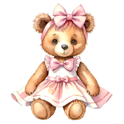 Pink Teddy Bear 100% Cotton Fabric Panel Block T109