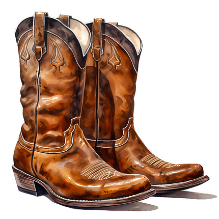 Pair of brown cowboy boots fabric panel