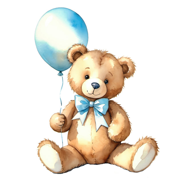 Teddy bear with a blue bow tie and balloon quilt block