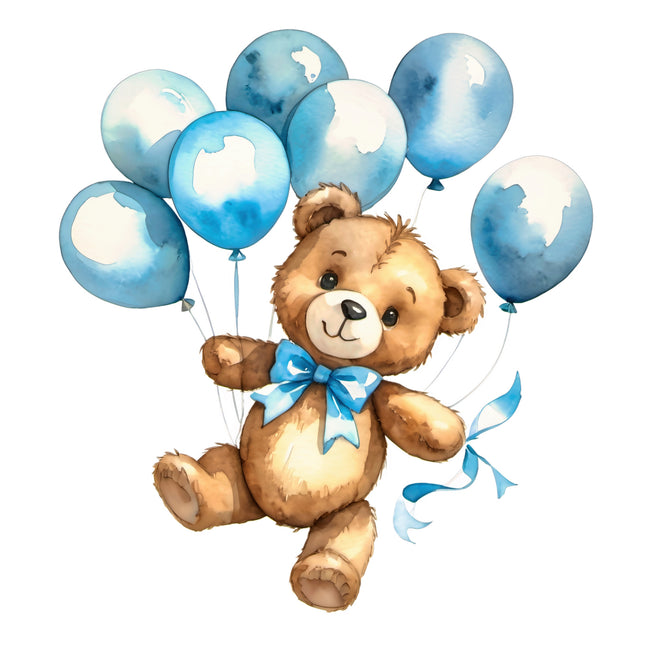 Teddy bear with blue balloons quilt block