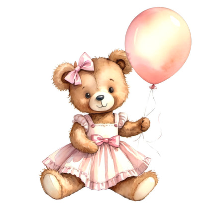 Pink Teddy Bear 100% Cotton Fabric Panel Block T122