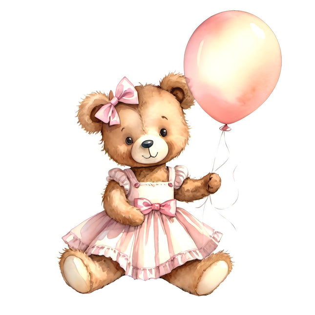 Pink Teddy Bear 100% Cotton Fabric Panel Block T122