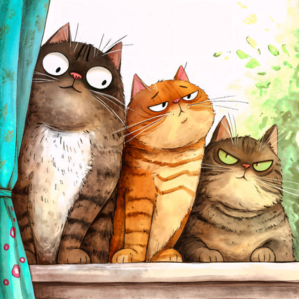 Three cartoon cats fabric panel