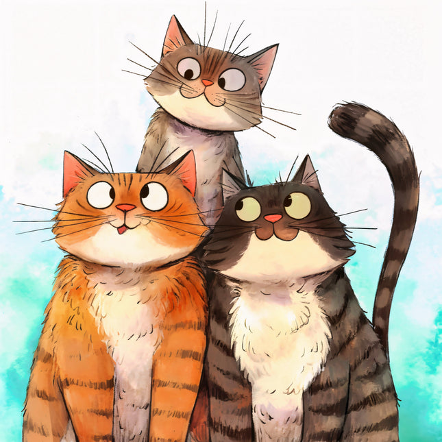 three cartoon cats fabric panel