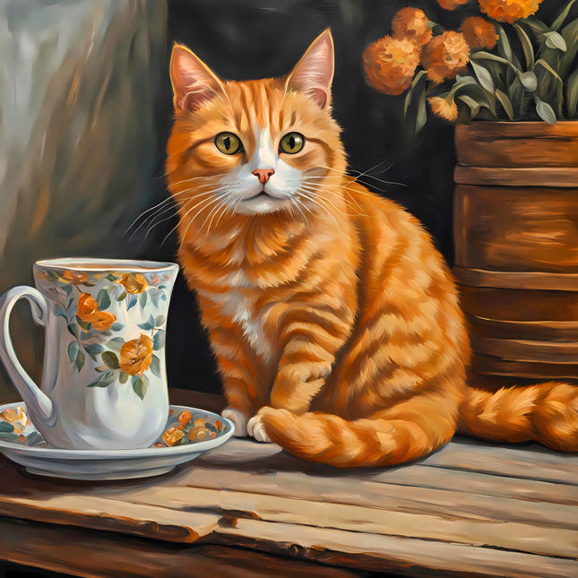 orange cat fabric panel for quilting 