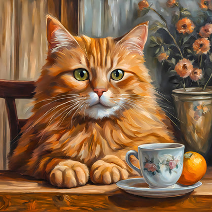 orange cat fabric panel for quilting 