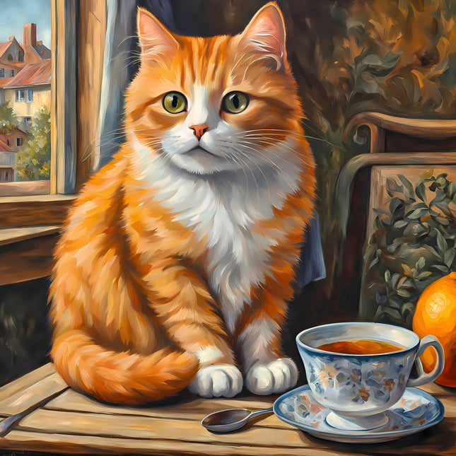 orange cat fabric panel for quilting 