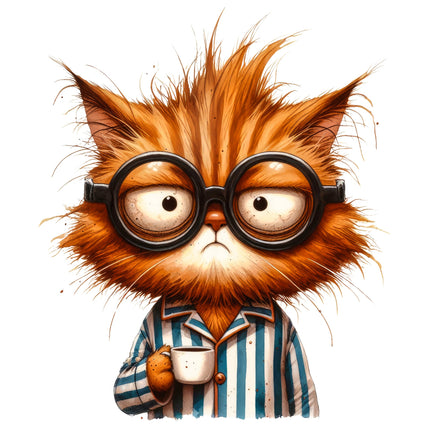 Cartoon cat with glasses holding a cup fabric panel