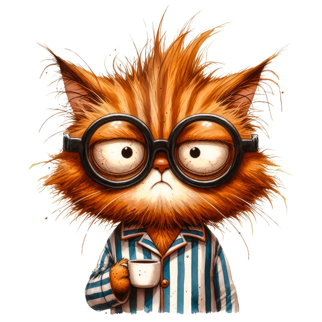 Cartoon cat with glasses holding a cup fabric panel