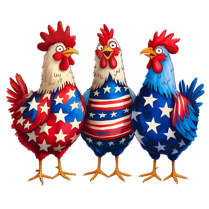 Patriotic Chickens 100% Cotton Fabric Panel Block T184