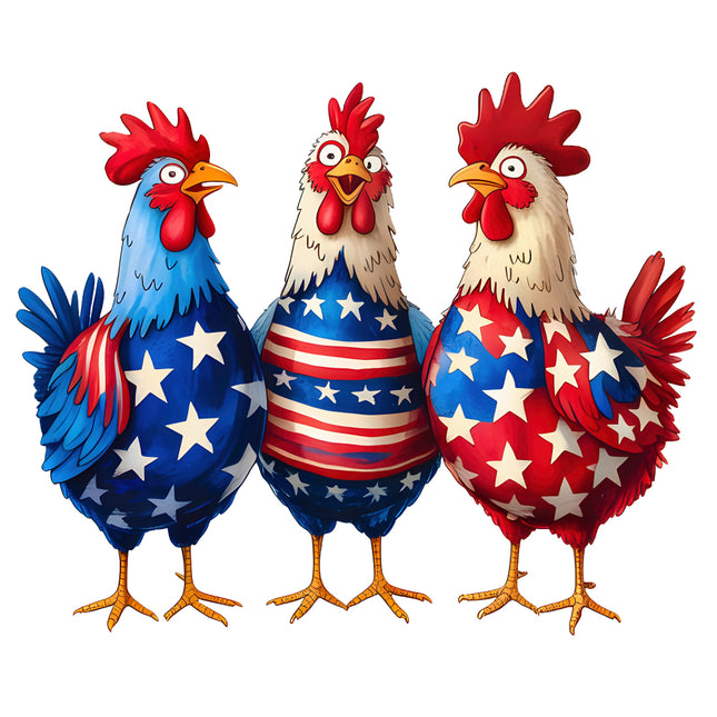 Three roosters with American flag fabric panel