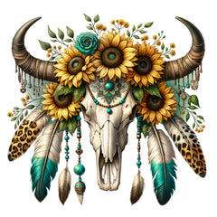 cow skull fabric panel