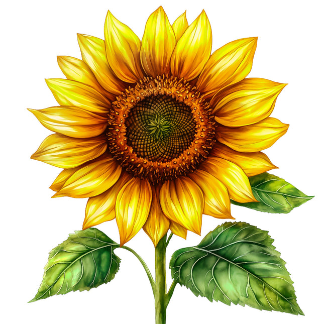 sunflower with green leaves quilt panel