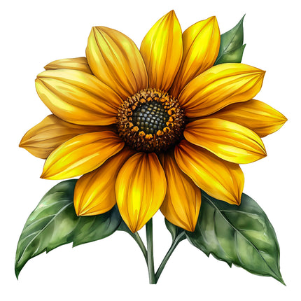 sunflower with green leaves fabric panel