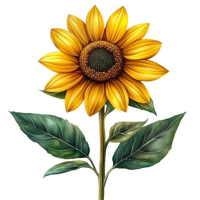 sunflower with green leaves fabric panel