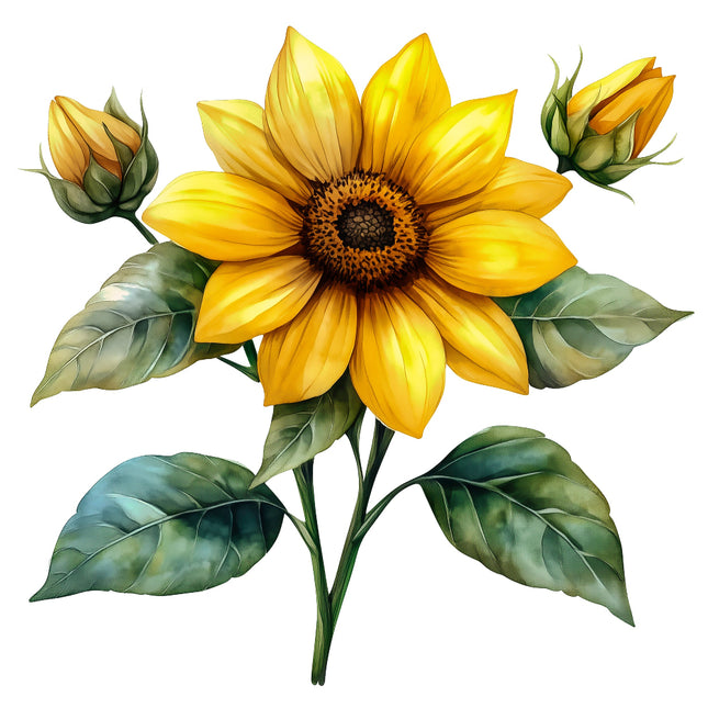 sunflower with leaves fabric panel