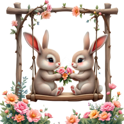 Two cartoon bunnies fabric panel