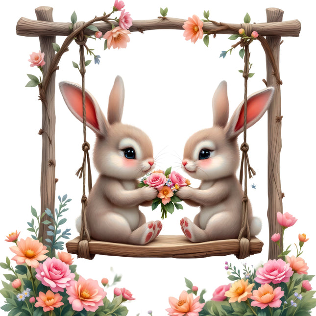 Two cartoon bunnies fabric panel