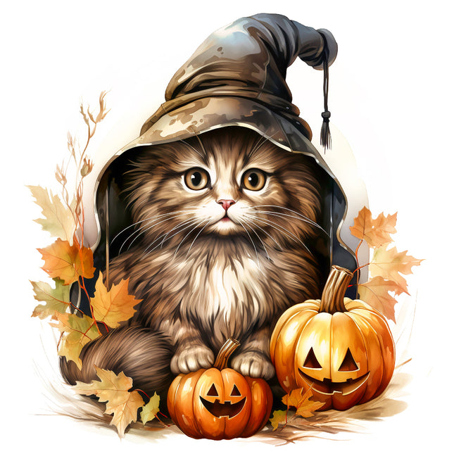 Cat in a witch hat quilt block