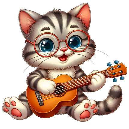 Cartoon cat playing a guitar fabric panel