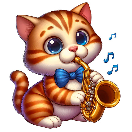 Cartoon cat playing a saxophone fabric panel