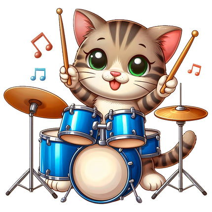 Cartoon cat playing drums fabric panel