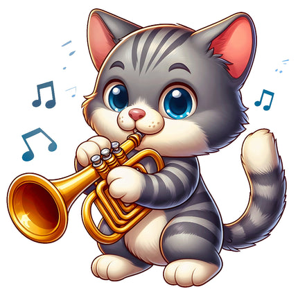 Cartoon cat playing a trumpet fabric panel