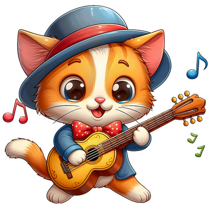 cat playing a guitar fabric panel