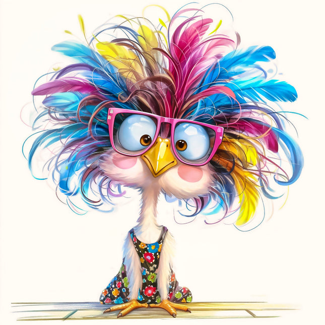 Colorful cartoon bird with glasses fabric panel