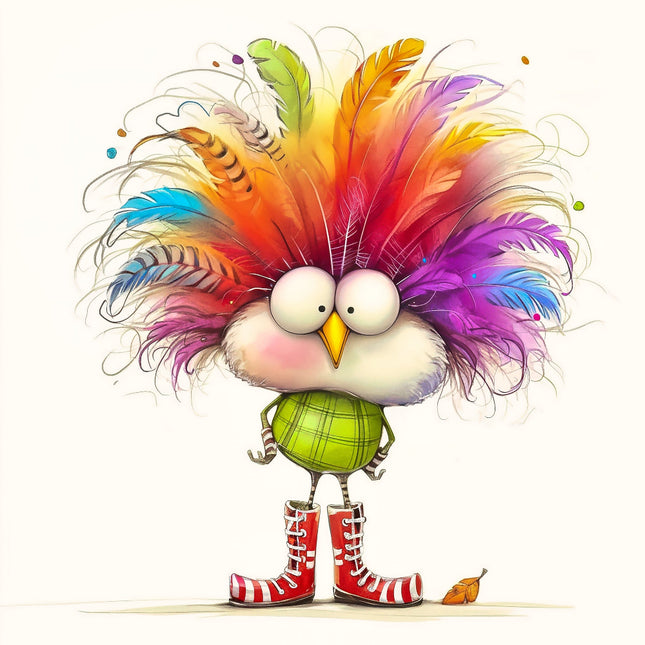 bird with colorful feathers and red boots fabric panel