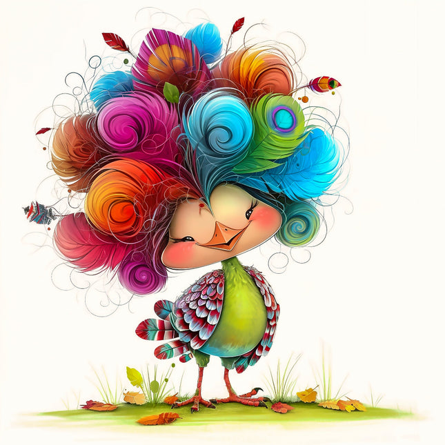 Colorful cartoon bird fabric panel