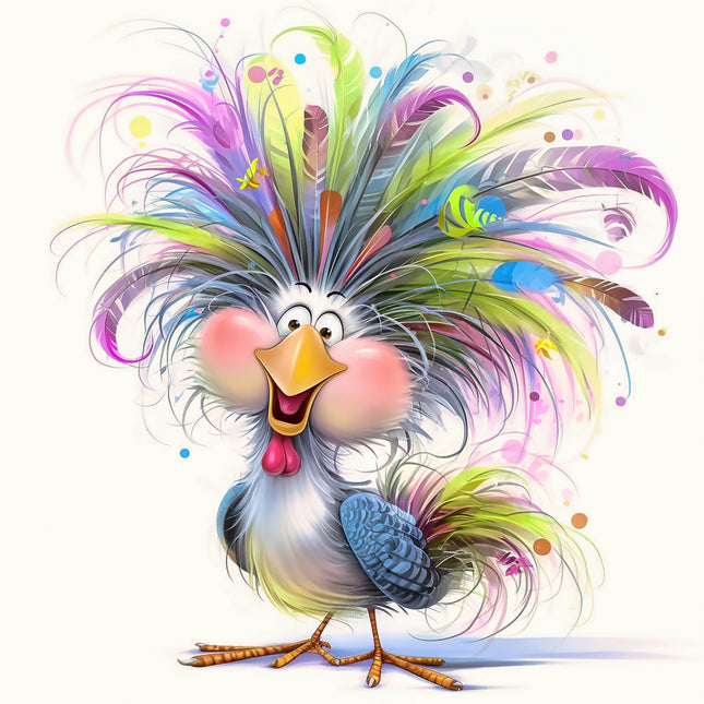 Colorful cartoon rooster fabric panel